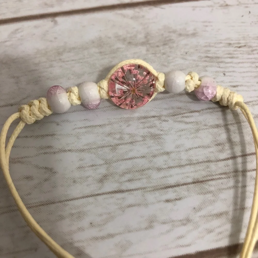 Encapsulated Dried Flower Charm Handmade Adjustable Bracelet